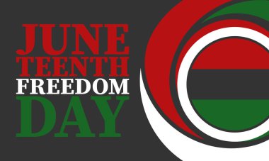 Haziran 'da. Haziranda Özgürlük ve Özgürlük Günü. Bağımsızlık Günü. Yıllık Afro-Amerikan bayramı, 19 Haziran 'da kutlandı. Amerikan tarihi ve mirası. Vektör posteri, illüstrasyon ve afiş