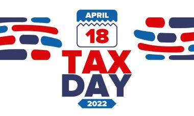 Ulusal Vergi Günü. Birleşik Devletler 'de federal vergi beyannamesi. Bireysel gelir iadelerinin federal hükümete iletilmesi gereken gün. Amerikan vatansever vektör posteri