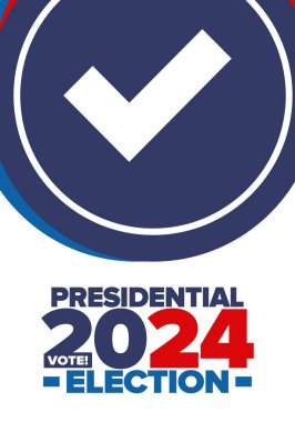 Birleşik Devletler 'de 2024 Başkanlık Seçimi. Oylama günü, 5 Kasım. Amerikan seçim kampanyası. Seçimini yap! Vatansever Amerikan vektör illüstrasyonu. Poster, kart, afiş ve arkaplan