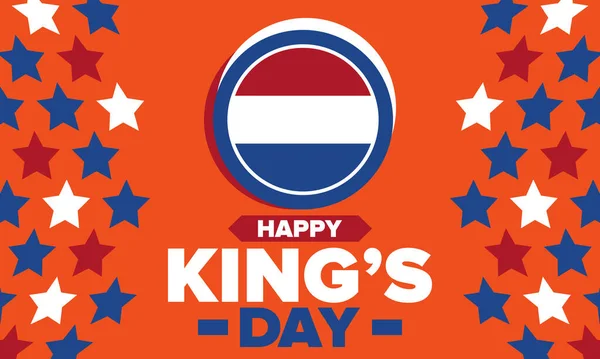 荷兰的国王日 荷兰的Koningsdag 国家文化遗产和国王陛下的生日庆祝活动 荷兰王室 荷兰国旗 橙色或橙色疯狂 病媒宣传画 — 图库矢量图片
