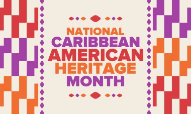 Haziran 'da Karayip Amerikan Mirası Ayı. Amerika 'nın insanlarına Kültür Ayı. Yıldönümünü festivalle kutlayın. İyi tatiller. Poster, kart, afiş ve geçmiş. Vektör illüstrasyonu