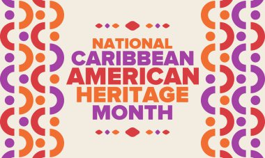 Haziran 'da Karayip Amerikan Mirası Ayı. Amerika 'nın insanlarına Kültür Ayı. Yıldönümünü festivalle kutlayın. İyi tatiller. Poster, kart, afiş ve geçmiş. Vektör illüstrasyonu