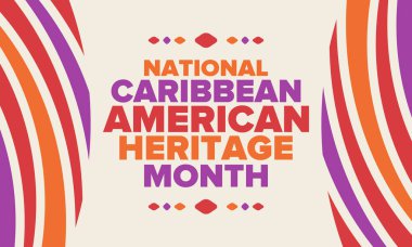 Haziran 'da Karayip Amerikan Mirası Ayı. Amerika 'nın insanlarına Kültür Ayı. Yıldönümünü festivalle kutlayın. İyi tatiller. Poster, kart, afiş ve geçmiş. Vektör illüstrasyonu