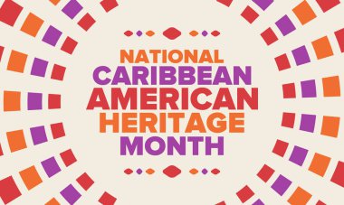 Haziran 'da Karayip Amerikan Mirası Ayı. Amerika 'nın insanlarına Kültür Ayı. Yıldönümünü festivalle kutlayın. İyi tatiller. Poster, kart, afiş ve geçmiş. Vektör illüstrasyonu