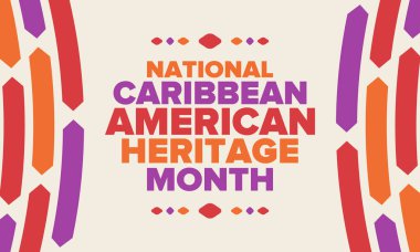 Haziran 'da Karayip Amerikan Mirası Ayı. Amerika 'nın insanlarına Kültür Ayı. Yıldönümünü festivalle kutlayın. İyi tatiller. Poster, kart, afiş ve geçmiş. Vektör illüstrasyonu