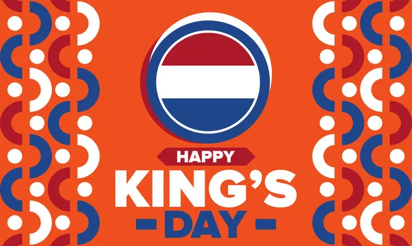 荷兰的国王日 荷兰的Koningsdag 国家文化遗产和国王陛下的生日庆祝活动 荷兰王室 荷兰国旗 橙色或橙色疯狂 — 图库矢量图片