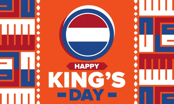 荷兰的国王日 荷兰的Koningsdag 国家文化遗产和国王陛下的生日庆祝活动 荷兰王室 荷兰国旗 橙色或橙色疯狂 — 图库矢量图片