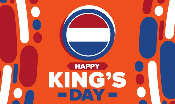 荷兰的国王日 荷兰的Koningsdag 国家文化遗产和国王陛下的生日庆祝活动 荷兰王室 荷兰国旗 橙色或橙色疯狂 — 图库矢量图片