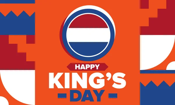 荷兰的国王日 荷兰的Koningsdag 国家文化遗产和国王陛下的生日庆祝活动 荷兰王室 荷兰国旗 橙色或橙色疯狂 — 图库矢量图片