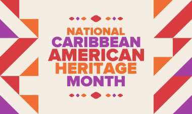 Haziran 'da Karayip Amerikan Mirası Ayı. Amerika 'nın insanlarına Kültür Ayı. Yıldönümünü festivalle kutlayın. İyi tatiller. Poster, kart, afiş ve geçmiş. Vektör illüstrasyonu