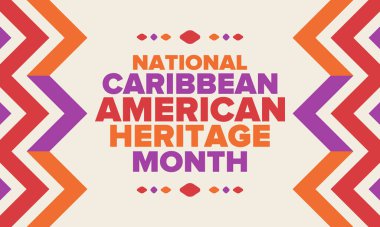 Haziran 'da Karayip Amerikan Mirası Ayı. Amerika 'nın insanlarına Kültür Ayı. Yıldönümünü festivalle kutlayın. İyi tatiller. Poster, kart, afiş ve geçmiş. Vektör illüstrasyonu