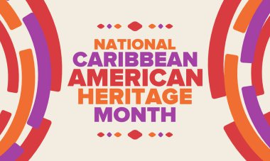 Haziran 'da Karayip Amerikan Mirası Ayı. Amerika 'nın insanlarına Kültür Ayı. Yıldönümünü festivalle kutlayın. İyi tatiller. Poster, kart, afiş ve geçmiş. Vektör illüstrasyonu