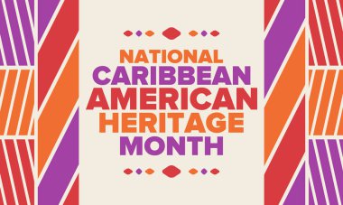 Haziran 'da Karayip Amerikan Mirası Ayı. Amerika 'nın insanlarına Kültür Ayı. Yıldönümünü festivalle kutlayın. İyi tatiller. Poster, kart, afiş ve geçmiş. Vektör illüstrasyonu