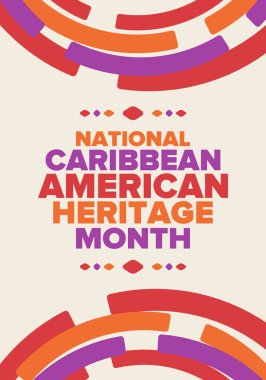 Haziran 'da Karayip Amerikan Mirası Ayı. Amerika 'nın insanlarına Kültür Ayı. Yıldönümünü festivalle kutlayın. İyi tatiller. Poster, kart, afiş ve geçmiş. Vektör illüstrasyonu