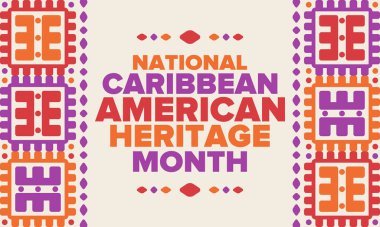 Haziran 'da Karayip Amerikan Mirası Ayı. Amerika 'nın insanlarına Kültür Ayı. Yıldönümünü festivalle kutlayın. İyi tatiller. Poster, kart, afiş ve geçmiş. Vektör illüstrasyonu