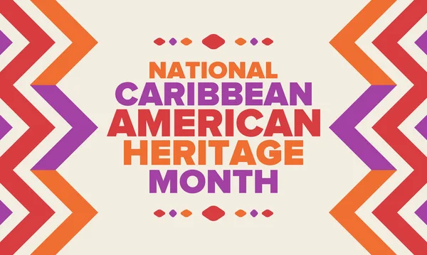 Haziran 'da Karayip Amerikan Mirası Ayı. Amerika 'nın insanlarına Kültür Ayı. Yıldönümünü festivalle kutlayın. İyi tatiller. Poster, kart, afiş ve geçmiş. Vektör illüstrasyonu