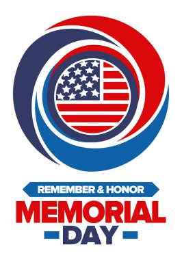 Amerika 'da Anma Günü. Unutma ve onurlandır. Birleşik Devletler Silahlı Kuvvetleri 'nde görev yaparken ölen insanları hatırlamak ve onurlandırmak için federal bayram. Mayıs 'ta kutlandı. Vektör posteri