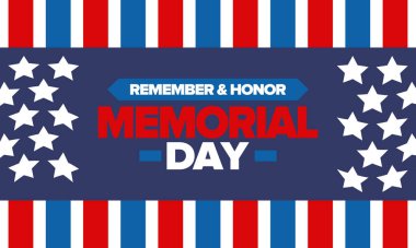 Amerika 'da Anma Günü. Unutma ve onurlandır. Birleşik Devletler Silahlı Kuvvetleri 'nde görev yaparken ölen insanları hatırlamak ve onurlandırmak için federal bayram. Mayıs 'ta kutlandı. Vektör posteri