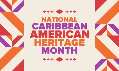 Haziran 'da Karayip Amerikan Mirası Ayı. Amerika 'nın insanlarına Kültür Ayı. Yıldönümünü festivalle kutlayın. İyi tatiller. Poster, kart, afiş ve geçmiş. Vektör illüstrasyonu