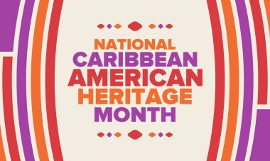 Haziran 'da Karayip Amerikan Mirası Ayı. Amerika 'nın insanlarına Kültür Ayı. Yıldönümünü festivalle kutlayın. İyi tatiller. Poster, kart, afiş ve geçmiş. Vektör illüstrasyonu