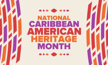 Haziran 'da Karayip Amerikan Mirası Ayı. Amerika 'nın insanlarına Kültür Ayı. Yıldönümünü festivalle kutlayın. İyi tatiller. Poster, kart, afiş ve geçmiş. Vektör illüstrasyonu