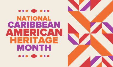 Haziran 'da Karayip Amerikan Mirası Ayı. Amerika 'nın insanlarına Kültür Ayı. Yıldönümünü festivalle kutlayın. İyi tatiller. Poster, kart, afiş ve geçmiş. Vektör illüstrasyonu