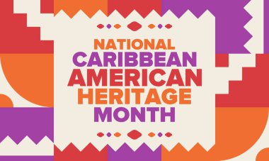 Haziran 'da Karayip Amerikan Mirası Ayı. Amerika 'nın insanlarına Kültür Ayı. Yıldönümünü festivalle kutlayın. İyi tatiller. Poster, kart, afiş ve geçmiş. Vektör illüstrasyonu