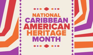 Haziran 'da Karayip Amerikan Mirası Ayı. Amerika 'nın insanlarına Kültür Ayı. Yıldönümünü festivalle kutlayın. İyi tatiller. Poster, kart, afiş ve geçmiş. Vektör illüstrasyonu