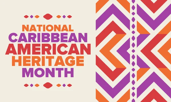 Haziran 'da Karayip Amerikan Mirası Ayı. Amerika 'nın insanlarına Kültür Ayı. Yıldönümünü festivalle kutlayın. İyi tatiller. Poster, kart, afiş ve geçmiş. Vektör illüstrasyonu