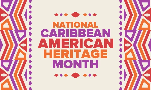 Haziran 'da Karayip Amerikan Mirası Ayı. Amerika 'nın insanlarına Kültür Ayı. Yıldönümünü festivalle kutlayın. İyi tatiller. Poster, kart, afiş ve geçmiş. Vektör illüstrasyonu