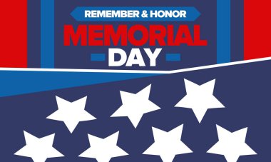 Amerika 'da Anma Günü. Unutma ve onurlandır. Birleşik Devletler Silahlı Kuvvetleri 'nde görev yaparken ölen insanları hatırlamak ve onurlandırmak için federal bayram. Mayıs 'ta kutlandı. Vektör posteri