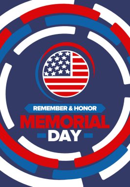 Amerika 'da Anma Günü. Unutma ve onurlandır. Birleşik Devletler Silahlı Kuvvetleri 'nde görev yaparken ölen insanları hatırlamak ve onurlandırmak için federal bayram. Mayıs 'ta kutlandı. Vektör posteri