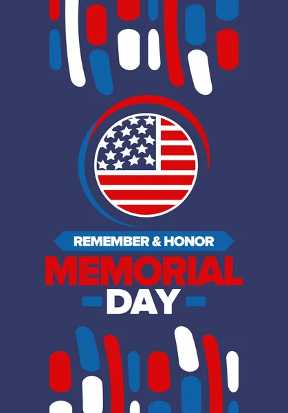 Memorial Day Estados Unidos Recuerda Honra Fiesta Federal Para Recordar — Vector de stock