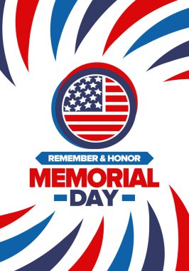 Amerika 'da Anma Günü. Unutma ve onurlandır. Birleşik Devletler Silahlı Kuvvetleri 'nde görev yaparken ölen insanları hatırlamak ve onurlandırmak için federal bayram. Mayıs 'ta kutlandı. Vektör posteri