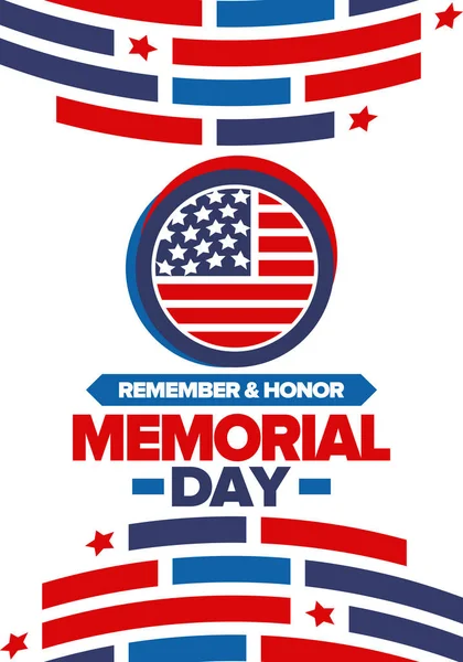 Amerika 'da Anma Günü. Unutma ve onurlandır. Birleşik Devletler Silahlı Kuvvetleri 'nde görev yaparken ölen insanları hatırlamak ve onurlandırmak için federal bayram. Mayıs 'ta kutlandı. Vektör posteri