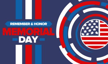 Amerika 'da Anma Günü. Unutma ve onurlandır. Birleşik Devletler Silahlı Kuvvetleri 'nde görev yaparken ölen insanları hatırlamak ve onurlandırmak için federal bayram. Mayıs 'ta kutlandı. Vektör posteri