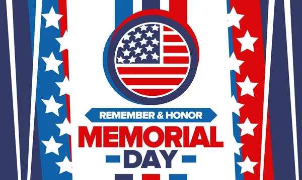 Memorial Day Estados Unidos Recuerda Honra Fiesta Federal Para Recordar — Vector de stock