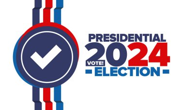 Birleşik Devletler 'de 2024 Başkanlık Seçimi. Oylama günü, 5 Kasım. Amerikan seçim kampanyası. Seçimini yap! Vatansever Amerikan vektör illüstrasyonu. Poster, kart, afiş ve arkaplan