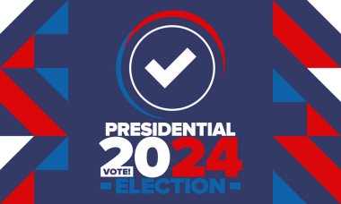 Birleşik Devletler 'de 2024 Başkanlık Seçimi. Oylama günü, 5 Kasım. Amerikan seçim kampanyası. Seçimini yap! Vatansever Amerikan vektör illüstrasyonu. Poster, kart, afiş ve arkaplan