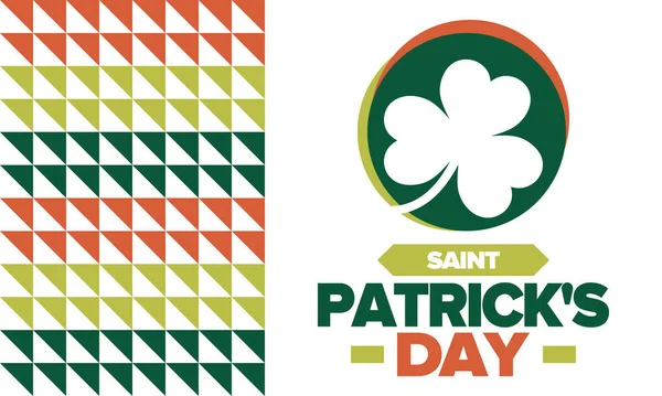圣帕特里克节 传统的爱尔兰快乐假期 每年三月十七日庆祝 洗发水和洗发水叶 绿色和橙色的派对设计 爱尔兰的颜色海报 — 图库矢量图片