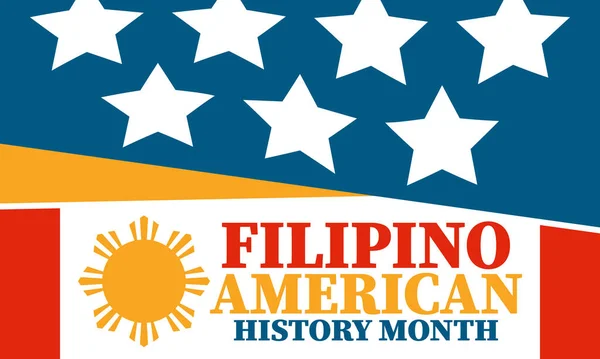 Filipino Mes Historia Americana Felices Fiestas Celebran Anual Octubre Bandera — Vector de stock