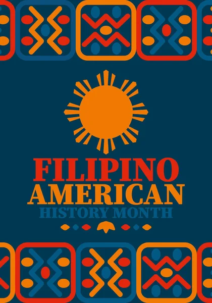 Filipino Mes Historia Americana Felices Fiestas Celebran Anual Octubre Bandera — Vector de stock