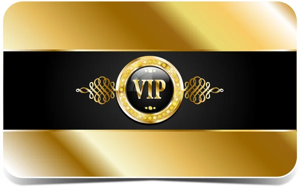 Черная VIP карта с золотой этикеткой — стоковый вектор