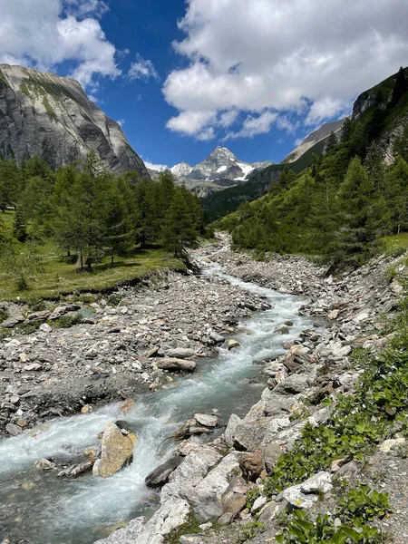 Nehir ve dağları olan güzel bir manzara, Alpler 'deki Grossglockner.
