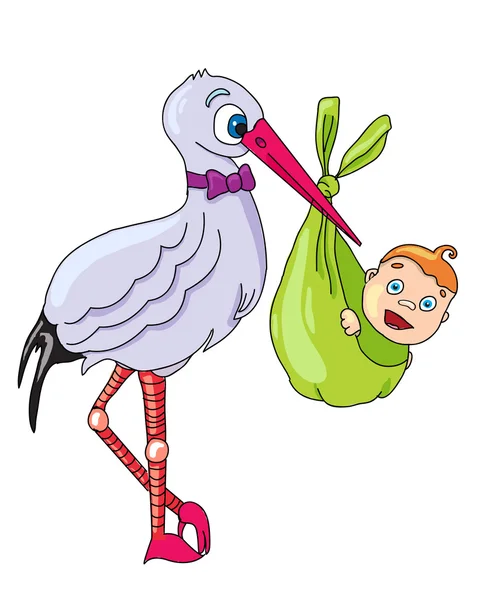 Stork with baby — Stock Vector