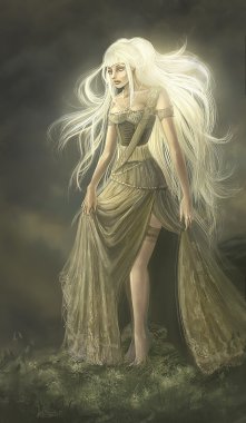 Boyalı fantezi kız Tanrıça uzun beyaz saçlı