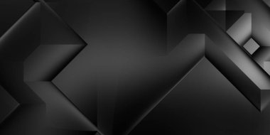 Siyah üç boyutlu geometrik arkaplan. Moda lüks minimalist tasarım. Geometrik şablon. Karanlık elementleri olan birinci sınıf soyut duvar kâğıdı. Poster, broşür, sunum, web sitesi için özel tasarım.