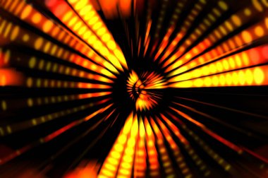 Siyah arkaplanda dönen ışık gösterisi. Lüks çizgiler. Parlak kıvrımlı duvar kağıdı. Uzay tüneli. Dönen ışık çemberi ya da maytap izi. Parlak konsept çizimi.