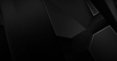 Lüks minimalist tasarım. Fütürist şablon. Karanlık elementleri olan birinci sınıf soyut duvar kâğıdı. Zarif bir zemin. Siyah üç boyutlu geometrik arkaplan. Poster, broşür, sunum için tasarım.