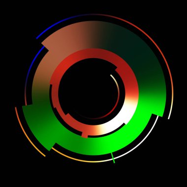 Gelecekçi hud arayüzü elementi. Soyut geometrik arkaplan. Dijital teknolojinin grafiksel çizimi siyah arkaplanda izole edildi..